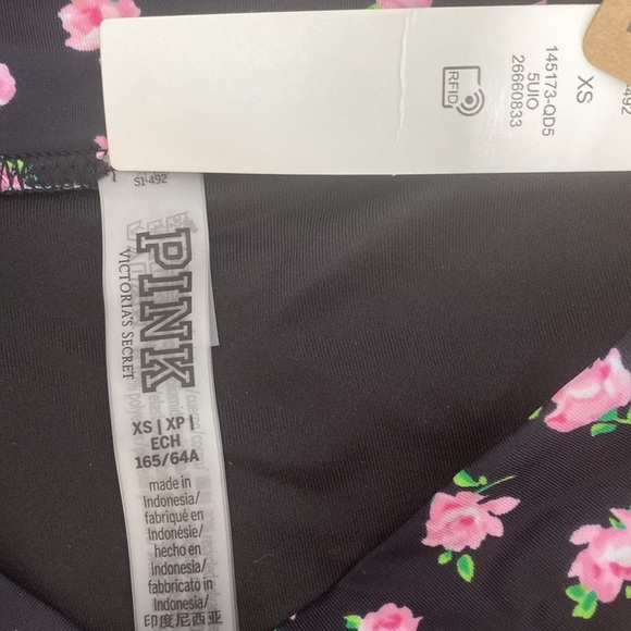 VS PINK V Crossover High-Waist Bikini Bottom Pure Black FLoral - Picture 10 of 11